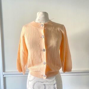 NWTA ASOS coral sweater with rhinestone embellished buttons & puff sleeves